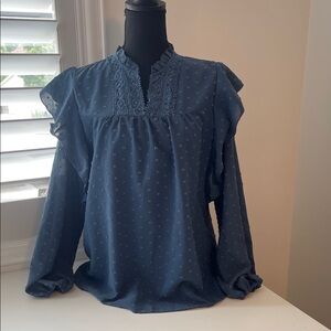 Chic Blue Ruffle Blouse